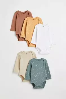 5 боди с длинными рукавами H&amp;M, зеленый/точки