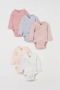 5 боди с запахом H&amp;M, светло-розовый/белый