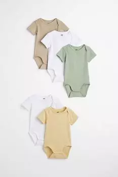 5 комплектов боди H&amp;M, бледно-зеленый/желтый/бежевый