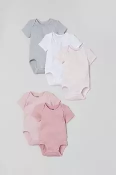 5 комплектов боди H&amp;M, розовый/белый/серый меланж