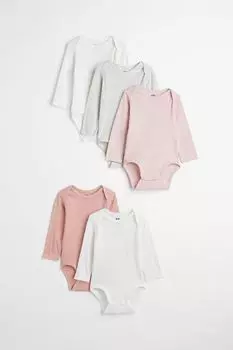 Комплект боди H&M, 5 шт, светло-розовый/белый/светло-серый