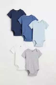 5 комплектов боди из хлопка H&M, синий/белый