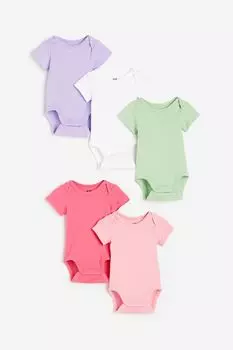 5 комплектов боди из хлопка H&M, светло-фиолетовый/белый
