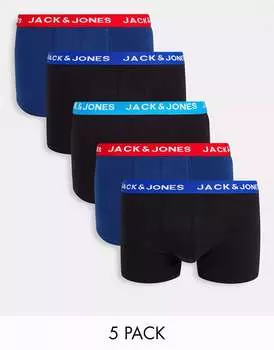 5 комплектов плавок Jack & Jones с контрастным поясом черного и синего цвета
