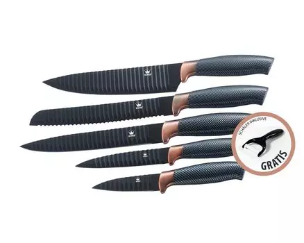 5 кусков Набор ножей KING CARBON DESIGN с лезвиями из нержавеющей стали с ребристым покрытием и свободным ножом для очистки овощей. Размеры: поварской нож 20 см