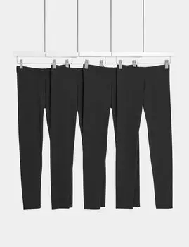 5 пар эластичных хлопковых леггинсов (6–16 лет) Marks & Spencer, черный