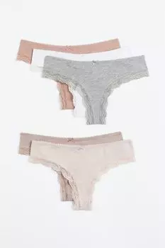 5 пар бразильских трусов H&amp;M, розовый/белый/серый меланж