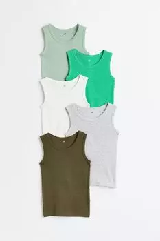 5 пар хлопковых футболок H&amp;M, светло-бледно-зеленый/зеленый