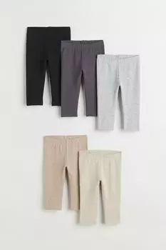5 пар леггинсов из хлопка H&M, светло-бежевый/темно-серый/черный