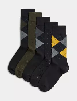 5 пар носков Cool & Fresh с высоким содержанием хлопка Marks & Spencer, черный микс