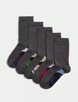 5 пар школьных носков с камуфляжной подошвой и высоким содержанием хлопка Marks & Spencer, серый