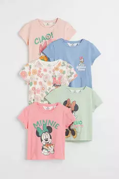5 пар топов из джерси с принтом H&M, розовый