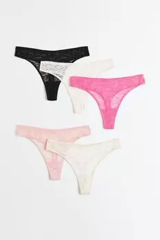 5 пар трусов-стринг с кружевом H&amp;M, черный/белый/вишня