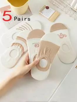 5 пар впитывающих пот носков с защитой от запаха, незаметные, милые и простые летние тонкие короткие носки-лодочки, многоцветный