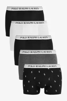 5 пар зеленых хлопковых боксеров-стретч с логотипом Polo Ralph Lauren, черный
