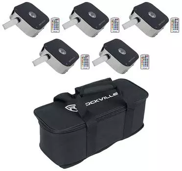 Комплект 5 Rockville MINI RF1 RGBWA + UV DJ / Party LED Wash Lights сталь + RF Remotes + сумка 5 MINI RF1 + MINI RF BAG