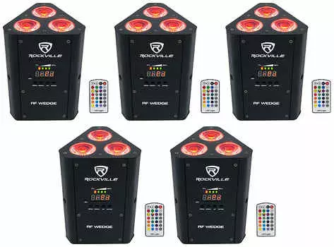 Комплект 5 Rockville RF WEDGE BLACK RGBWA + UV Battery Wireless DMX DJ Up Lights + RF Remotes 5 RF WEDGE BLACK
