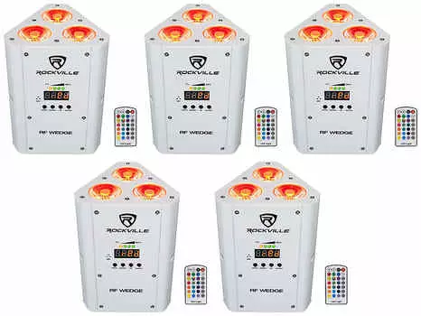 Комплект 5 Rockville RF WEDGE WHITE RGBWA + UV Battery Wireless DMX DJ Up Lights + RF Remotes 5 RF WEDGE WHITE
