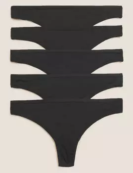 5 шт. стринги из микрофибры No VPL с низкой посадкой Marks & Spencer, черный
