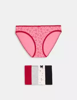 5 шт. трусики-бикини из хлопка и лайкры с принтом Marks & Spencer, цвет Very pink