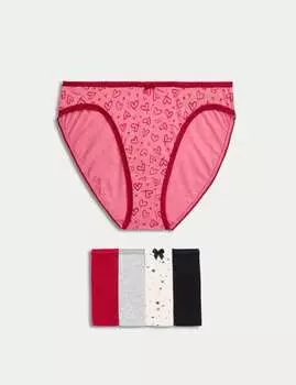 5 шт. Трусики из хлопка и лайкры с высоким вырезом Marks & Spencer, цвет Very pink