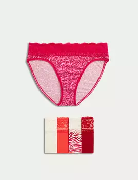 5 шт. Трусики из хлопка с высоким вырезом и принтом Marks & Spencer, цвет Lacquer red