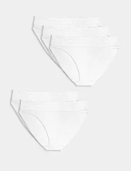 5 шт. трусиков из хлопка, лайкры и кружева Marks & Spencer, белый