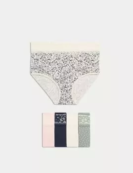 5 шт. Трусы-стринги с принтом и высоким содержанием хлопка Marks & Spencer, пыльно-зеленый