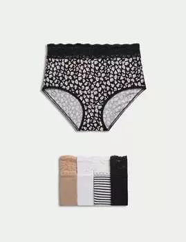 5 шт. Трусы-стринги с принтом и высоким содержанием хлопка Marks & Spencer, белый