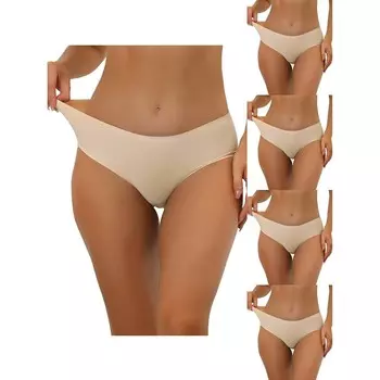 5 упаковок трусиков для женщин, удобное нижнее белье без подкладки, трусы с эластичной резинкой на талии без показа ALLEGRA K, бежевый