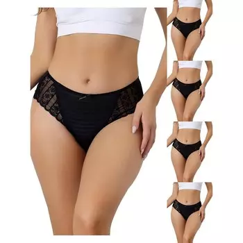 5 упаковок женских кружевных трусиков со средней талией, эластичные трусы с полным покрытием, тонкие дышащие трусики ALLEGRA K, черный