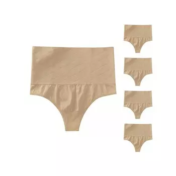 5 упаковок женских трусиков-стрингов с контролем живота, корректирующее белье, узкие трусы с высокой талией, не оставляющие следов ALLEGRA K, бежевый
