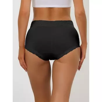 5 упаковок женского хлопкового нижнего белья с высокой посадкой и кружевной отделкой для контроля живота, полное покрытие, трусы Muti-color ALLEGRA K, Bk Gy Purple Bg