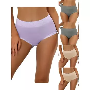 5 упаковок женского хлопкового нижнего белья с высокой посадкой и кружевной отделкой для контроля живота, полное покрытие, трусы Muti-color ALLEGRA K, Gy Bg Purple