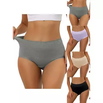 5 упаковок женского хлопкового нижнего белья с высокой посадкой и кружевной отделкой для контроля живота, полное покрытие, трусы Muti-color ALLEGRA K, Gy Purple Bg Bk