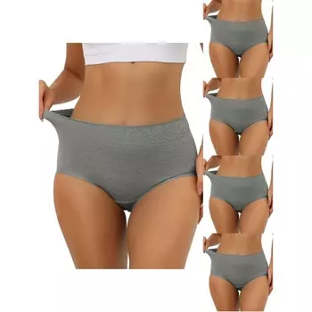 5 упаковок женского хлопкового нижнего белья с высокой посадкой и кружевной отделкой, трусики с полным покрытием для контроля живота ALLEGRA K, серый