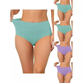 5 упаковок женского хлопкового нижнего белья с завышенной талией (доступны в размерах больших размеров), нижнего белья для контроля живота ALLEGRA K, цвет Gn Pp