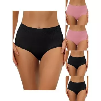 5 упаковок женского нижнего белья с высокой талией, удобные трусики в рубчик с кружевной отделкой ALLEGRA K, Bk Pk