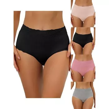 5 упаковок женского нижнего белья с высокой талией, удобные трусики в рубчик с кружевной отделкой, разноцветные ALLEGRA K, Bk Pk Gy Pk
