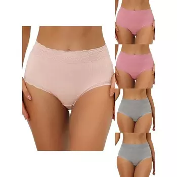 5 упаковок женского нижнего белья с высокой талией, удобные трусики в рубчик с кружевной отделкой, разноцветные ALLEGRA K, цвет Pk Gy Pk