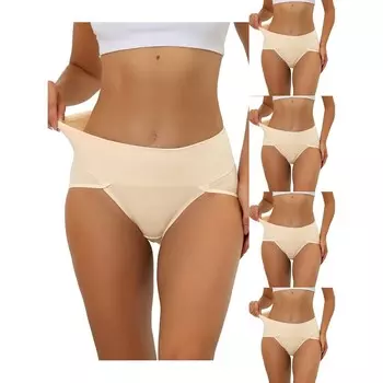 5 упаковок женского нижнего белья в рубчик с высоким вырезом и высокой талией для контроля живота, доступны в размерах больших размеров, разноцветные ALLEGRA K, Bg
