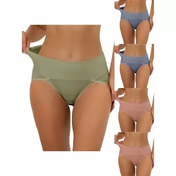 5 упаковок женского нижнего белья в рубчик с высоким вырезом и высокой талией для контроля живота, доступны в размерах больших размеров, разноцветные ALLEGRA K, цвет Rd Blu Pea Gn