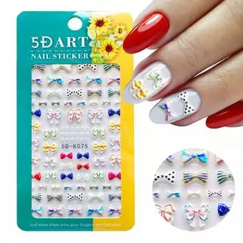 5D наклейки для дизайна ногтей с бантом, Frezarkowo