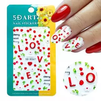 5D наклейки для украшения ногтей с вишневым узором K067, Frezarkowo