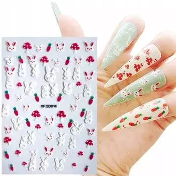 5D наклейки для украшения ногтей, узоры ПАСХАЛЬНЫЙ ЗАЙЧИК, Frezarkowo