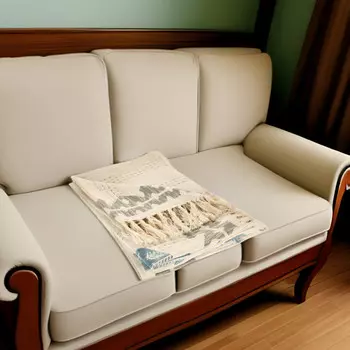 60 x 50 дюймов синее и кремово-белое тканое хлопковое лоскутное одеяло с бахромой Homezia, цвет Multicolored