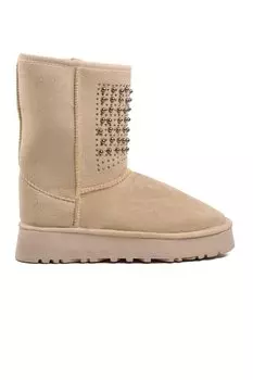 696054 Бежевые женские сапоги Stony на меху из замши Ayakmod