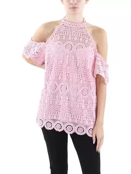 69 Женская блузка с бретелью через шею и отделкой пико City Chic, цвет pink nectar