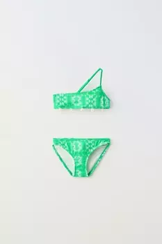 6-14 лет/асимметричный текстурный комплект бикини с ракушками ZARA, зеленый