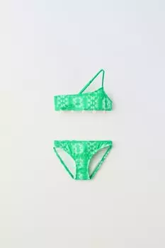 6-14 лет/асимметричный текстурный комплект бикини с ракушками ZARA, зеленый